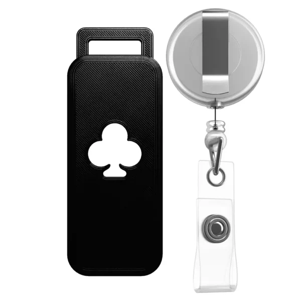 A product image of the Retractable Case with a Club design in Black, seen from a 0-degree angle.