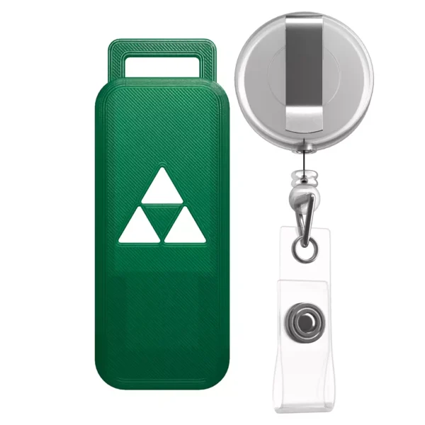 A product image of the Retractable Case with a Triangle design in Green, seen from a 0-degree angle.
