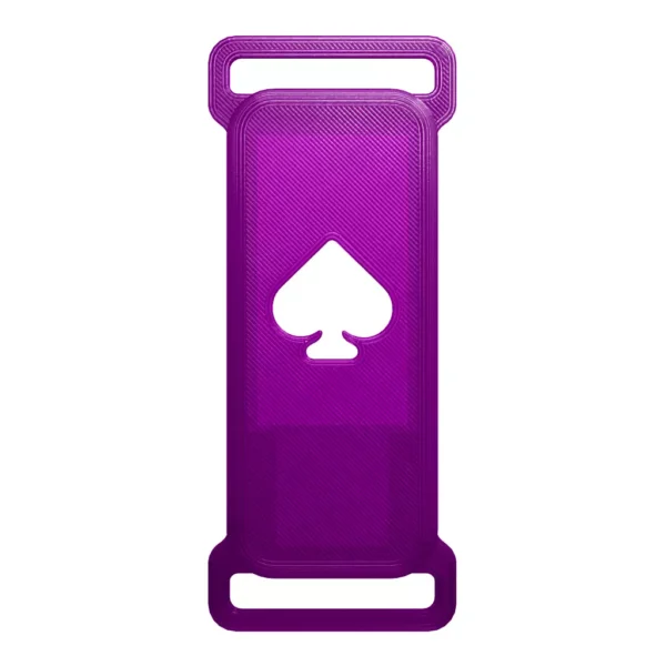 A product image of the Vertical Case with a Spade design in Purple, seen from a 0-degree angle.