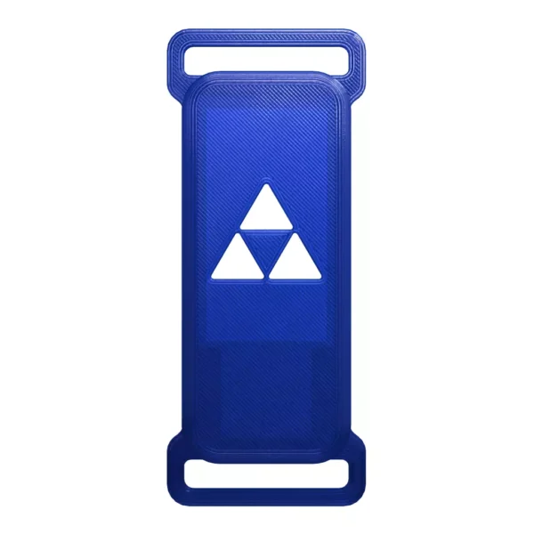 A product image of the Vertical Case with a Triangle design in Blue, seen from a 0-degree angle.